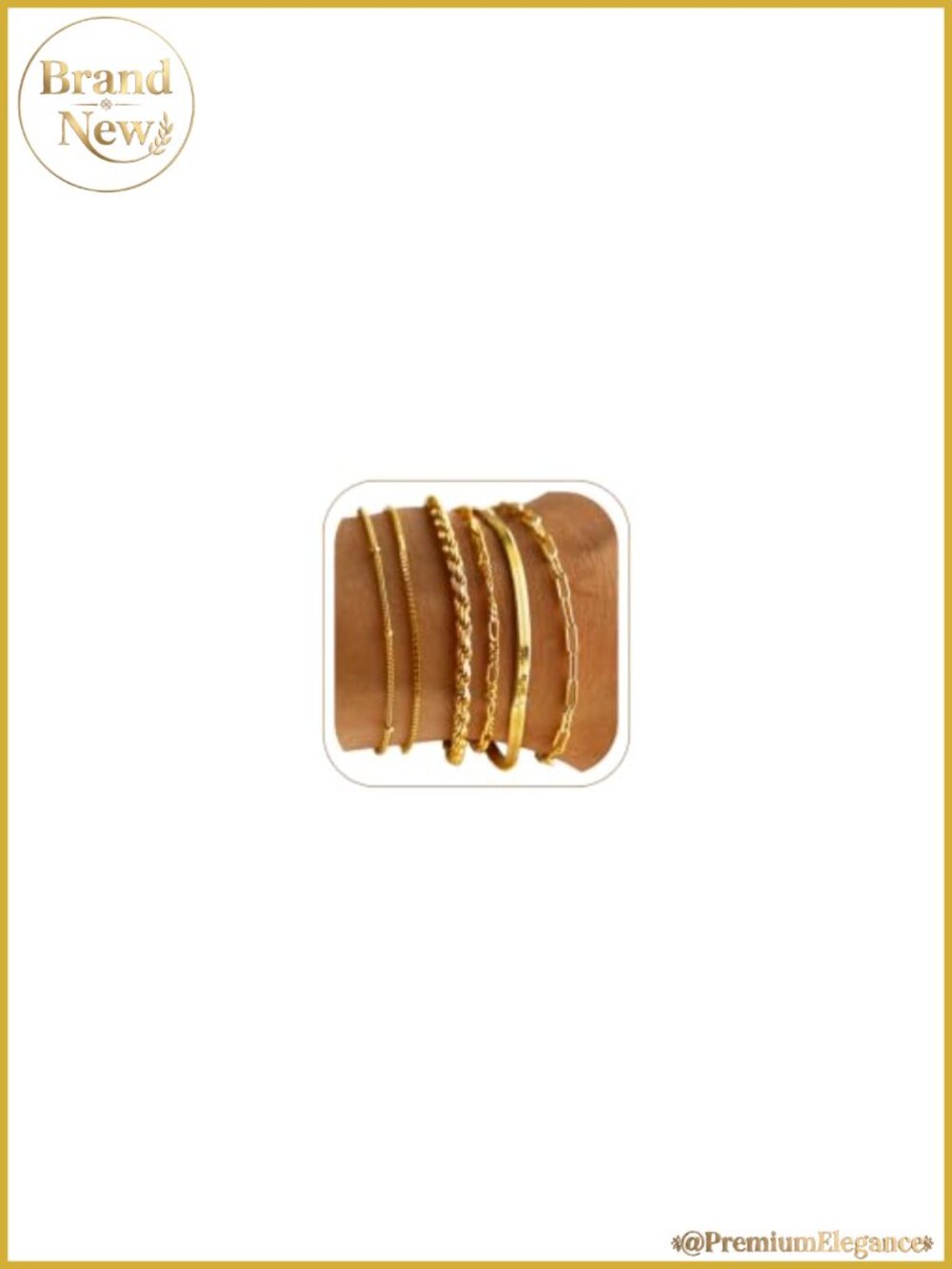 6pc Gold Plated Bracelet Set for Women Waterproof Layered Link Chains